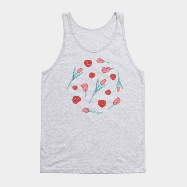 Hearts and tulips on blue Tank Top by carrot4all